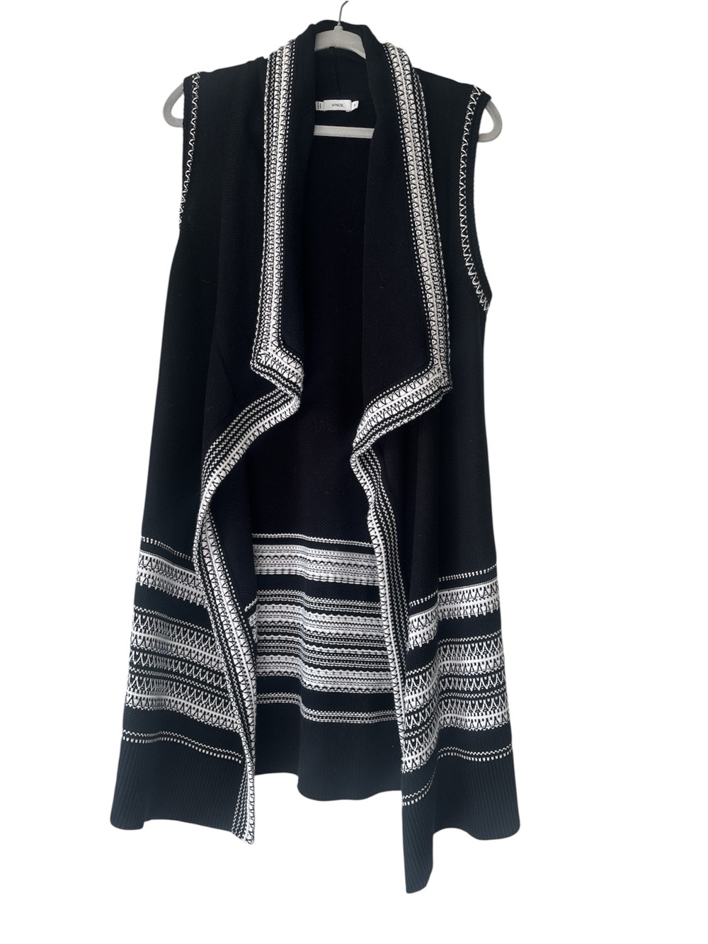 Vince‎ Black and White Open Front Sweater Vest Size XS